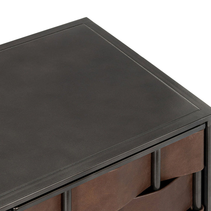Komo - Leather/Metal 4 Doors Cabinet - Dark Brown