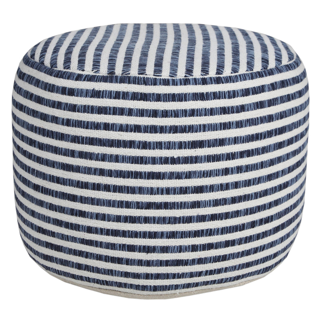 Blue and White Woven Stripe Pouf Ottoman