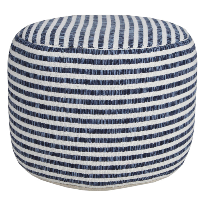 Blue and White Woven Stripe Pouf Ottoman