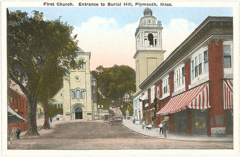 MA-523 First Church, Plymouth, Mass. - Vintage Image, Postcard