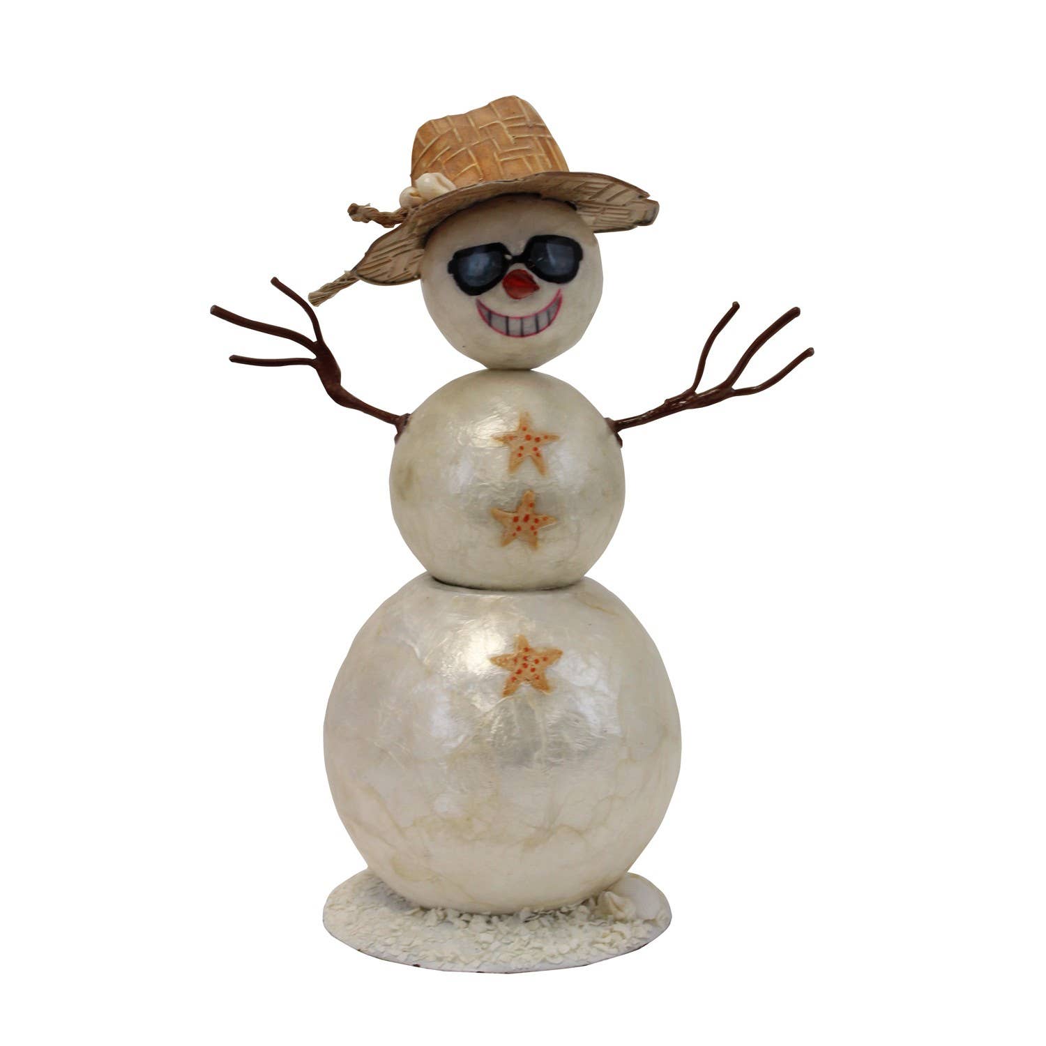 SALE Christmas Capiz Snowman Straw Hat Decorative Figurine