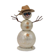 SALE Christmas Capiz Snowman Straw Hat Decorative Figurine