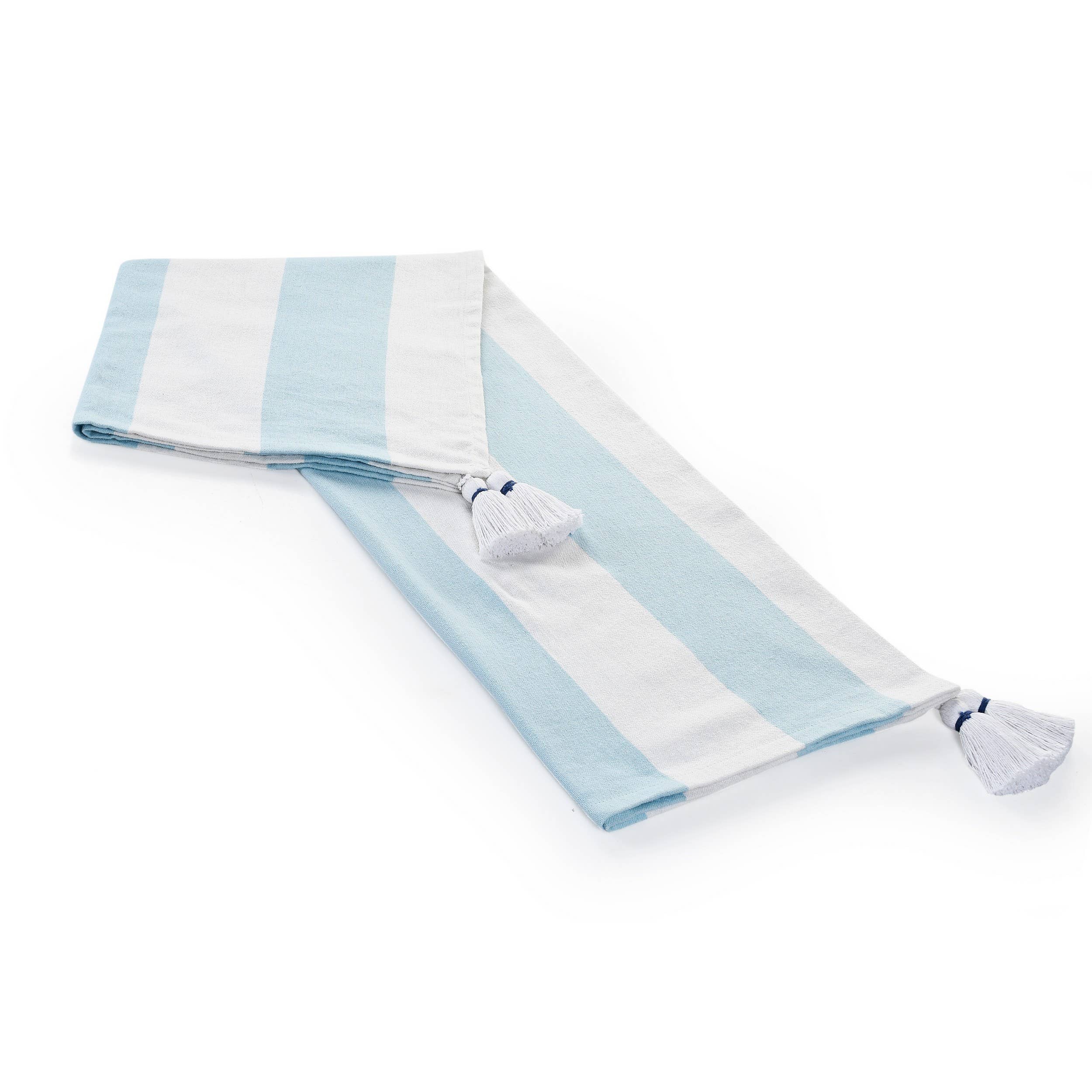 Cabana Striped Throw Blanket with Tassels: Corydalis Blue