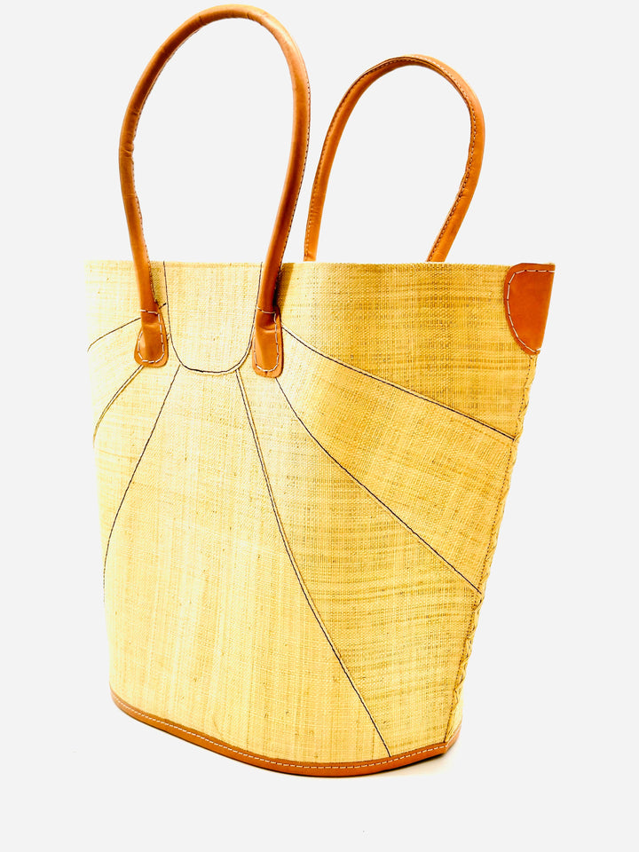 Sunburst Large Straw Tote Bag: Seafoam
