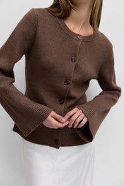 The Tyler Cardigan | Bell Sleeve Buttoned Cardigan: CHESTNUT BROWN / LARGE