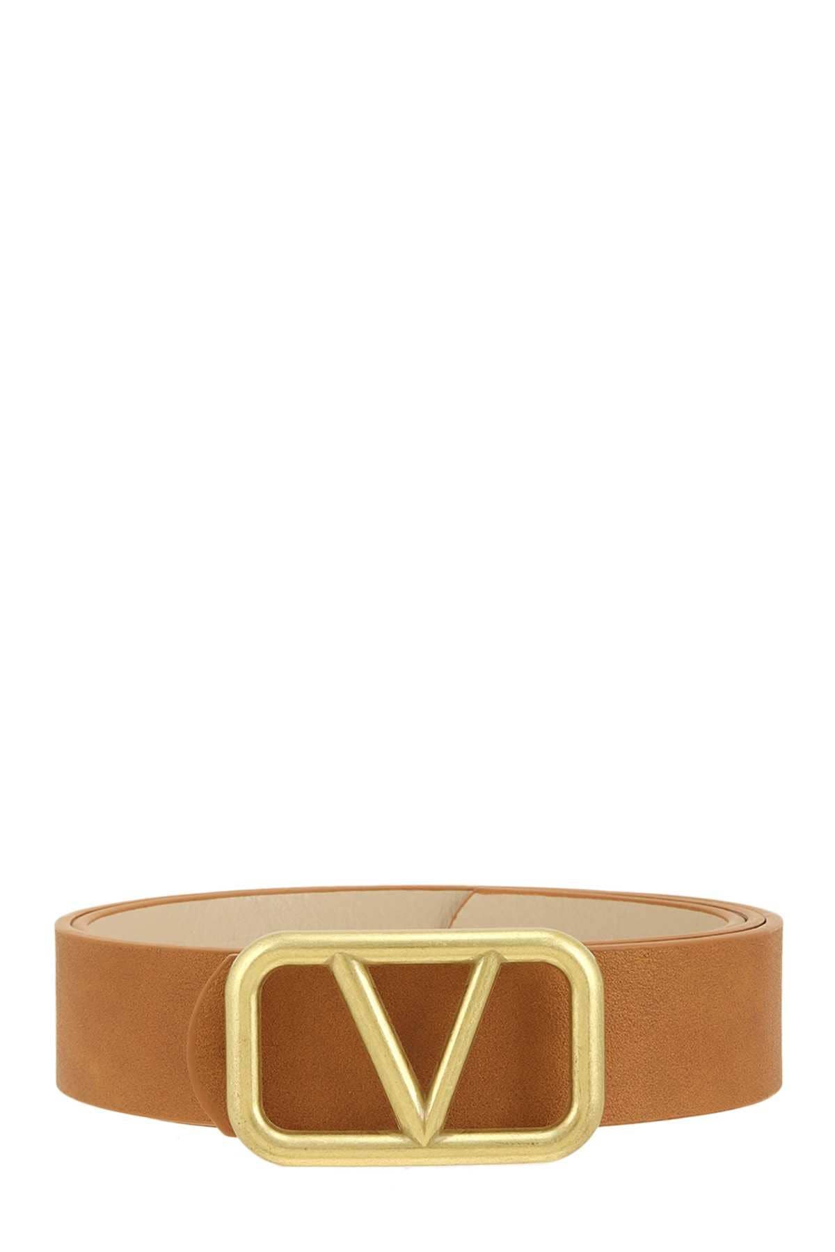 METAL V BUCKLE LEATHER BELT: Green