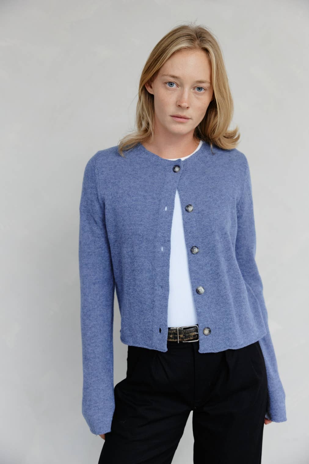 The Molly Cardigan | Lightweight Cropped Cardigan: LIGHT BLUE / MEDIUM