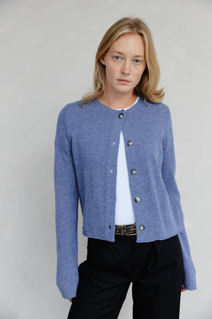 The Molly Cardigan | Lightweight Cropped Cardigan: LIGHT BLUE / MEDIUM
