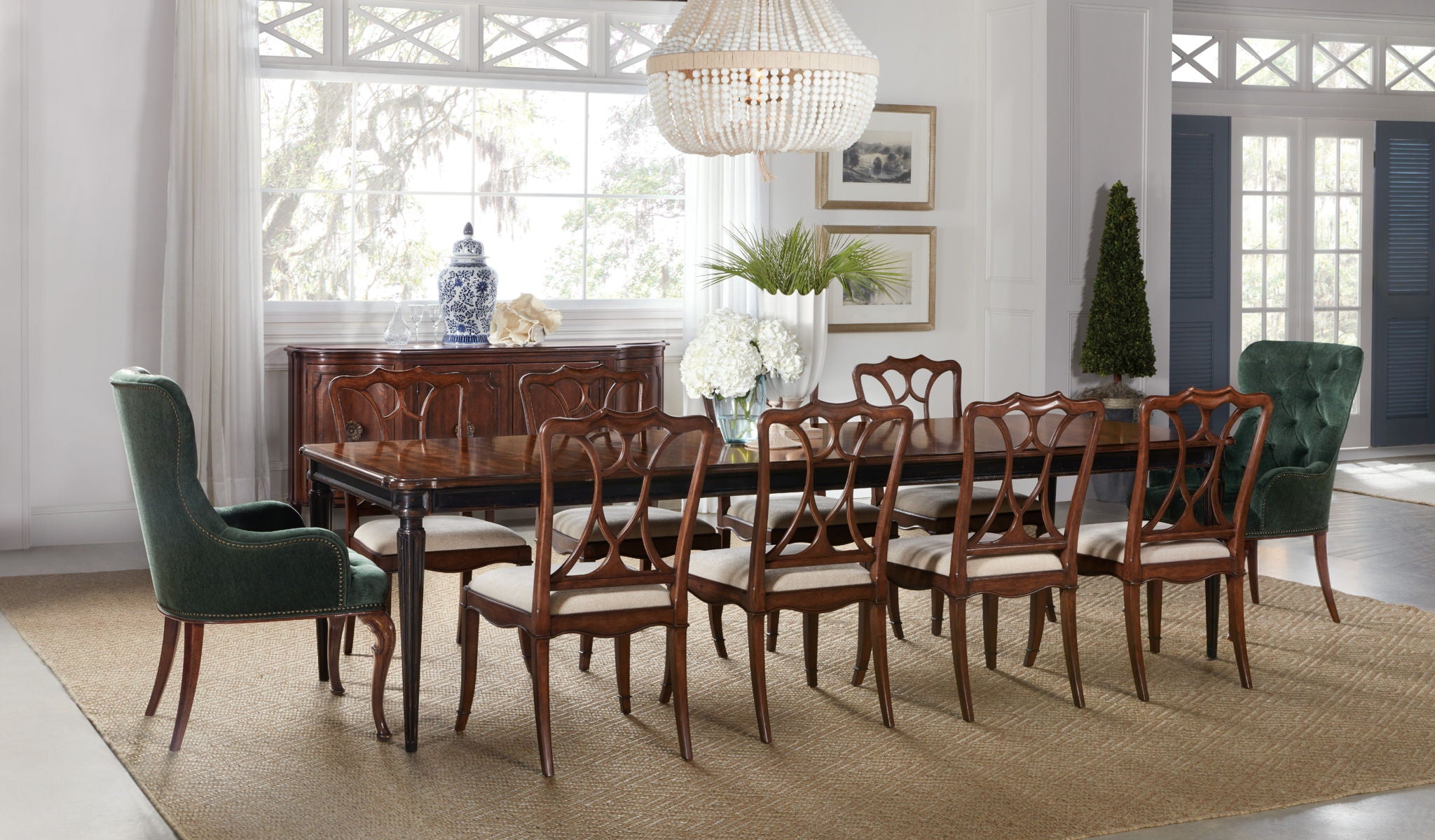 Charleston - Host Chair (Set of 2) - Green / Dark Brown