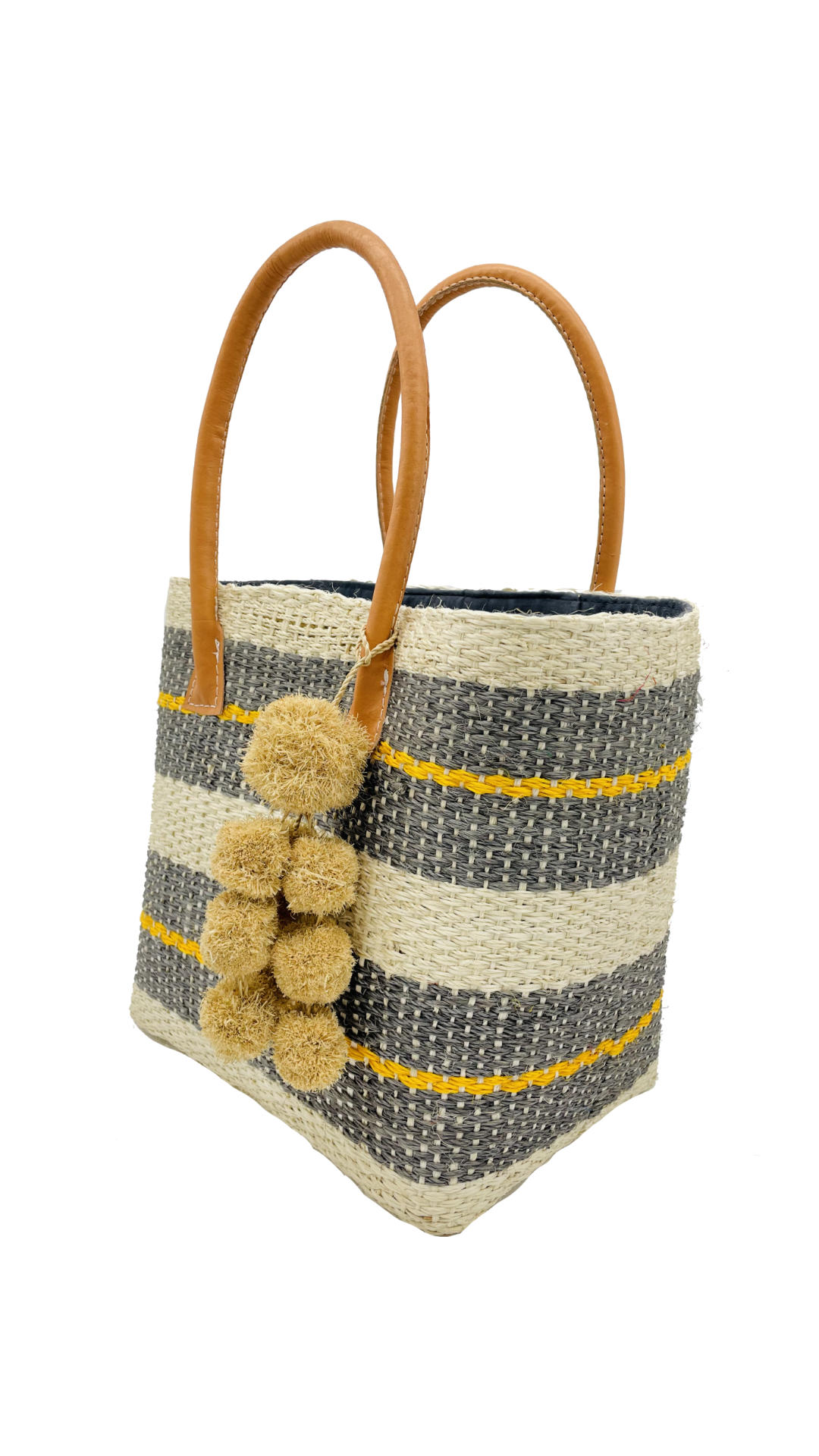 Imperial Sisal Basket Bag with Waterfall Pompoms- 2 sizes: Fuschia / Small