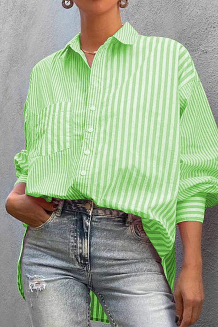 CWTSTL0917_Button Down Casual Striped Long Sleeve Top: Pink / (S) 1