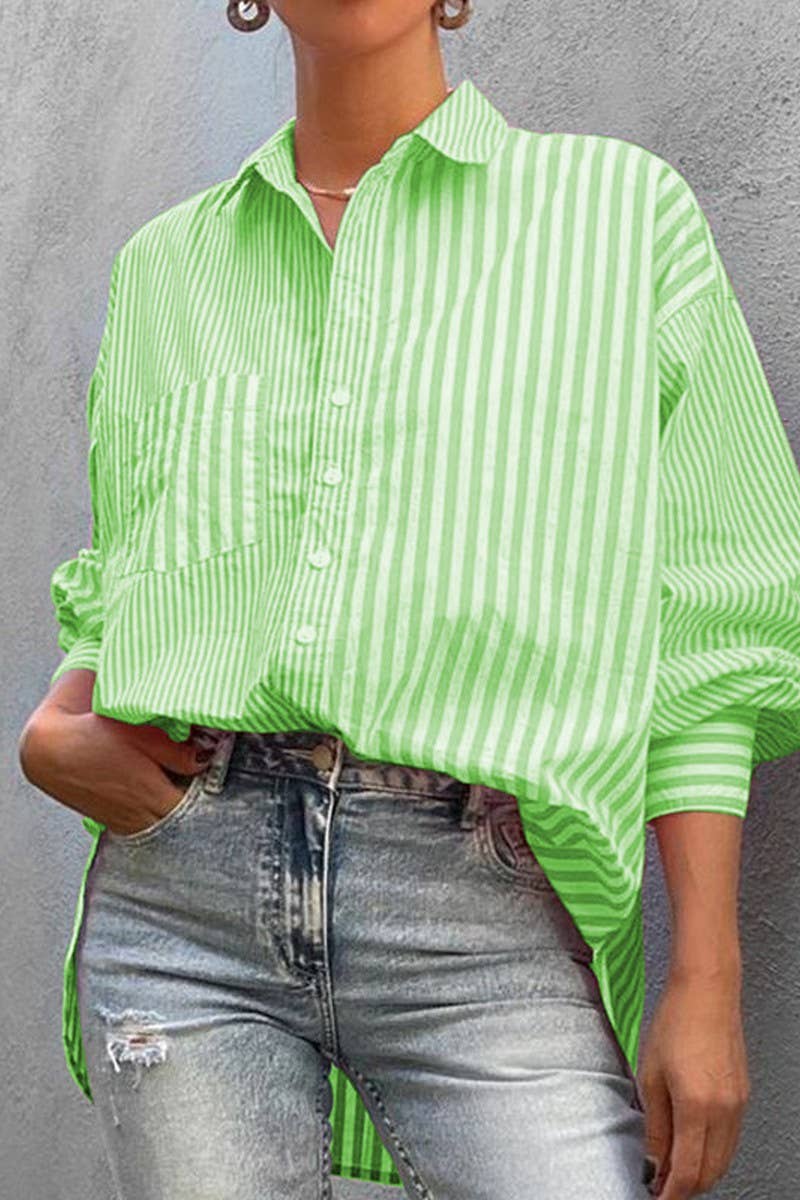 CWTSTL0917_Button Down Casual Striped Long Sleeve Top: Pink / (M) 1