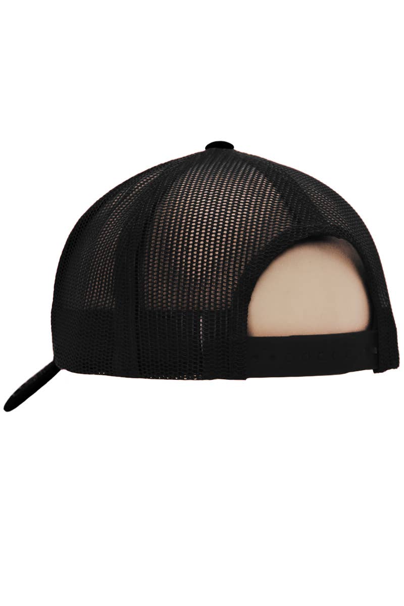Sleek Black Front Six Panel Curved Bill Trucker Hat: Black