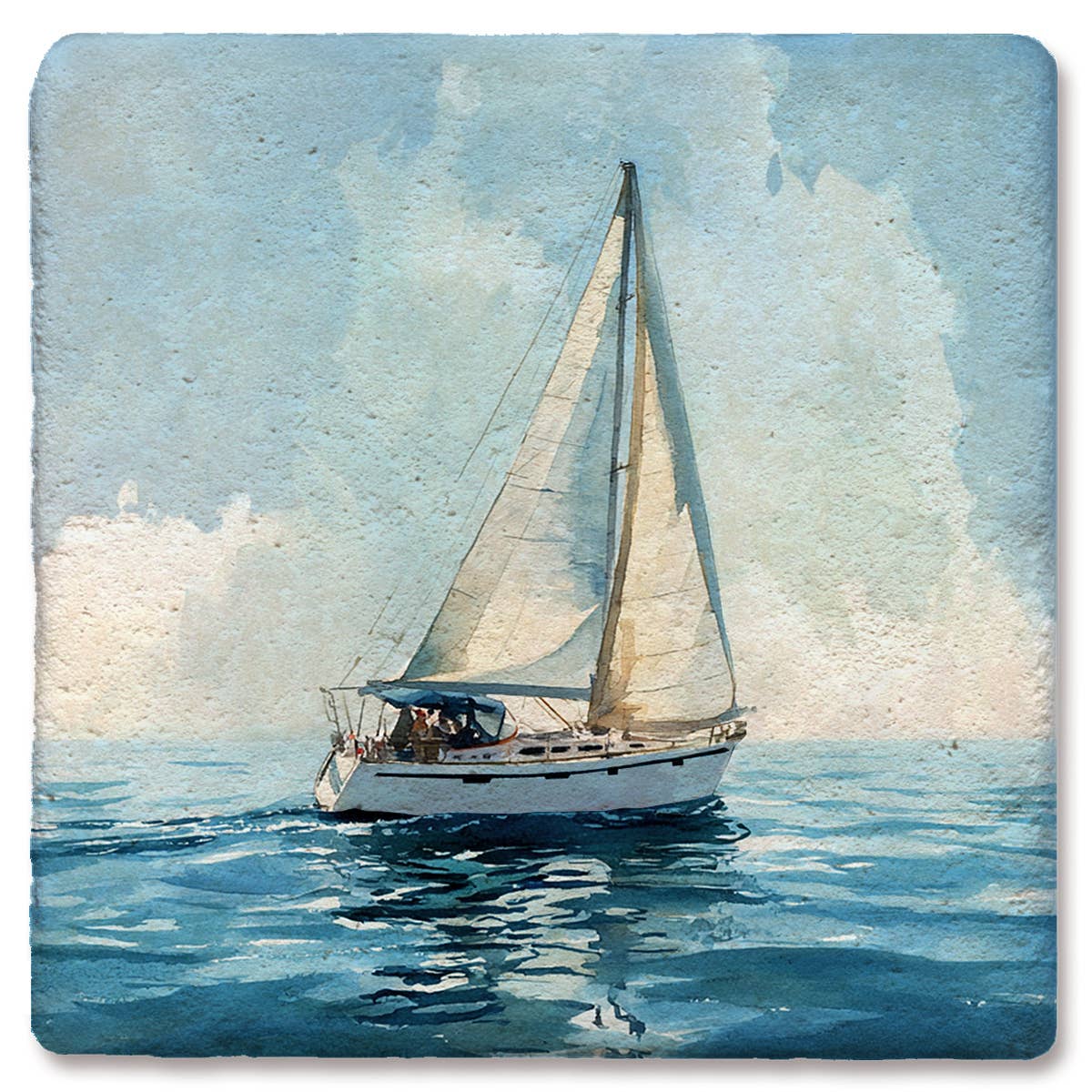 Coaster Nautical Sailboat Watercolor: Limestone