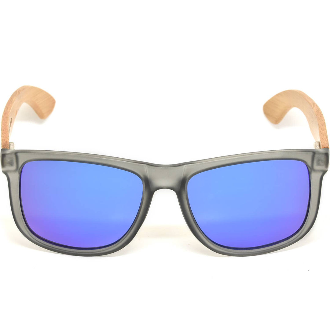 Square Bamboo Wood Sunglasses with Blue Polarized Lenses
