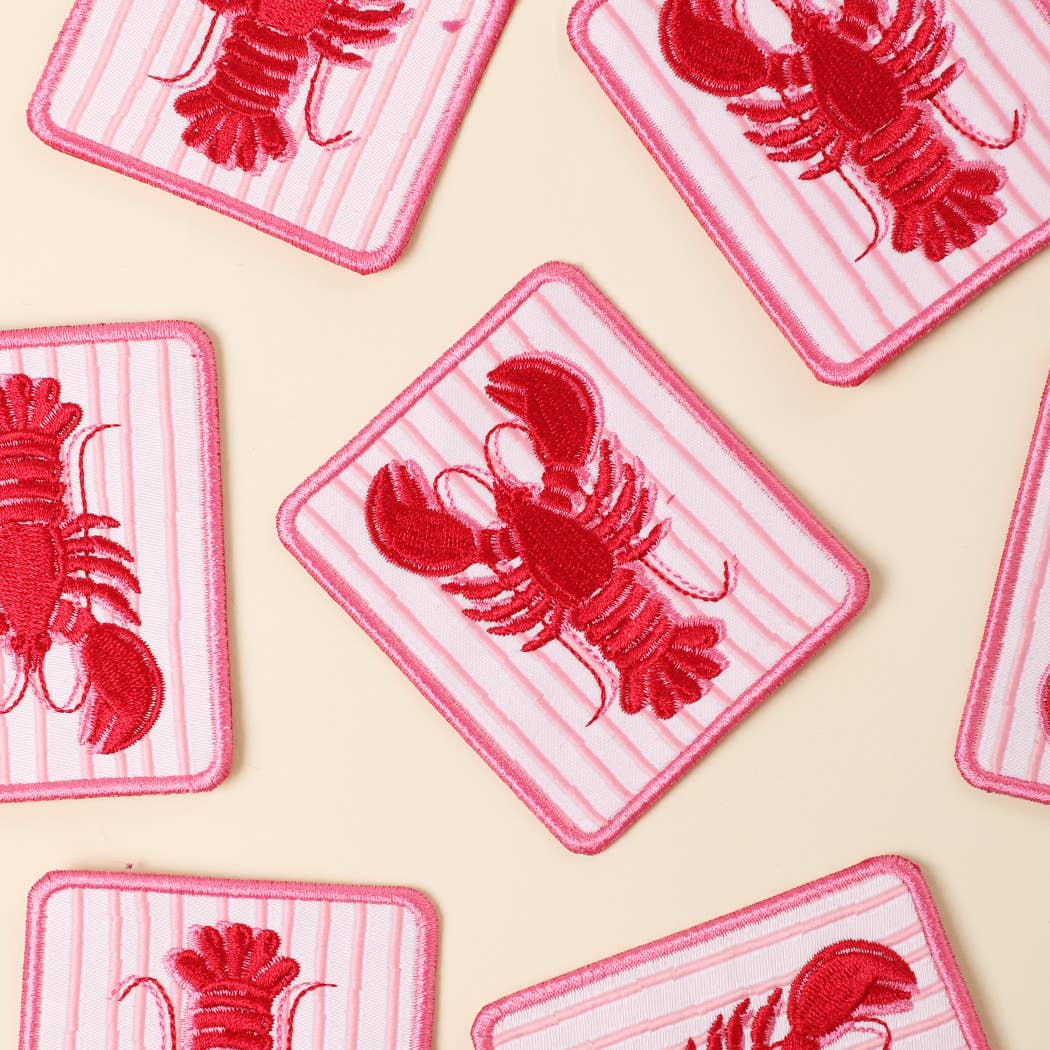Pink Lobster Embroidered Heat Press Style Patch
