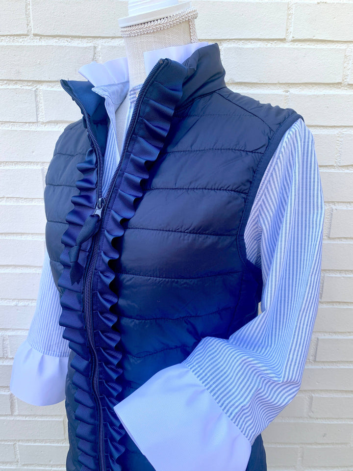 Scarlett Oxford Ribbon Trim 3/4 Sleeve- Blue: S