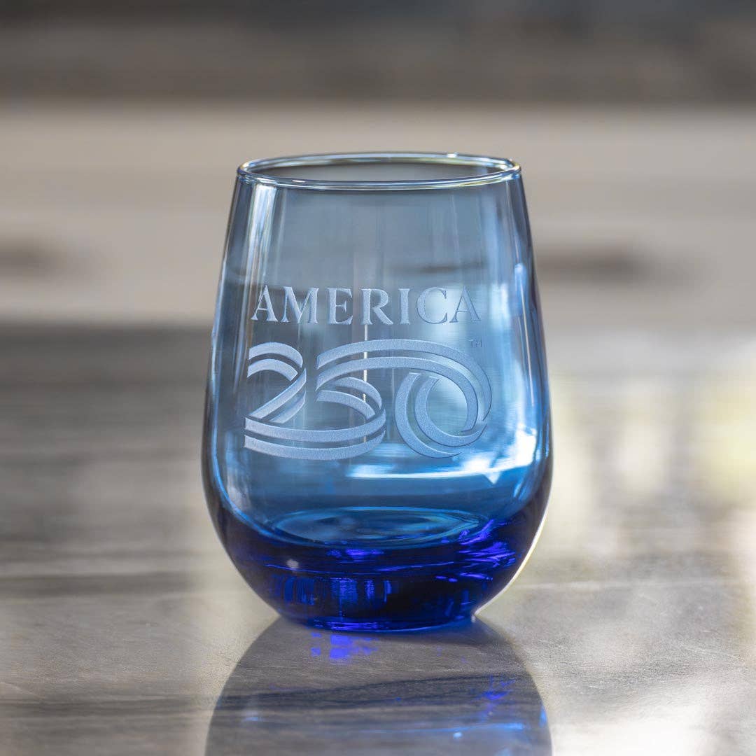 America250™ 15oz Blue Stemless Wine Glass | Set of 12