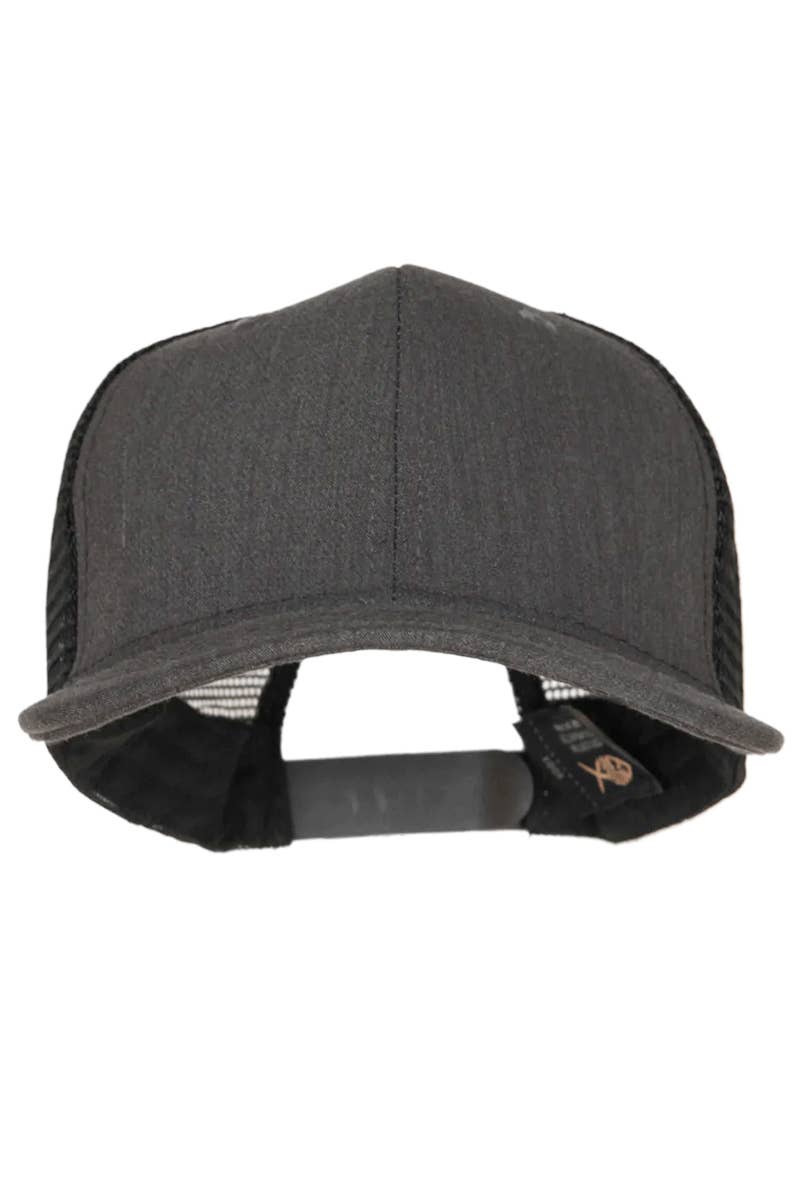 Premium Heather Twill High Profile Trucker Hat: Charcoal/Black