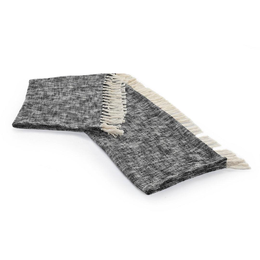 Boho Chambray Throw Blanket with Fringe: Navy Blue