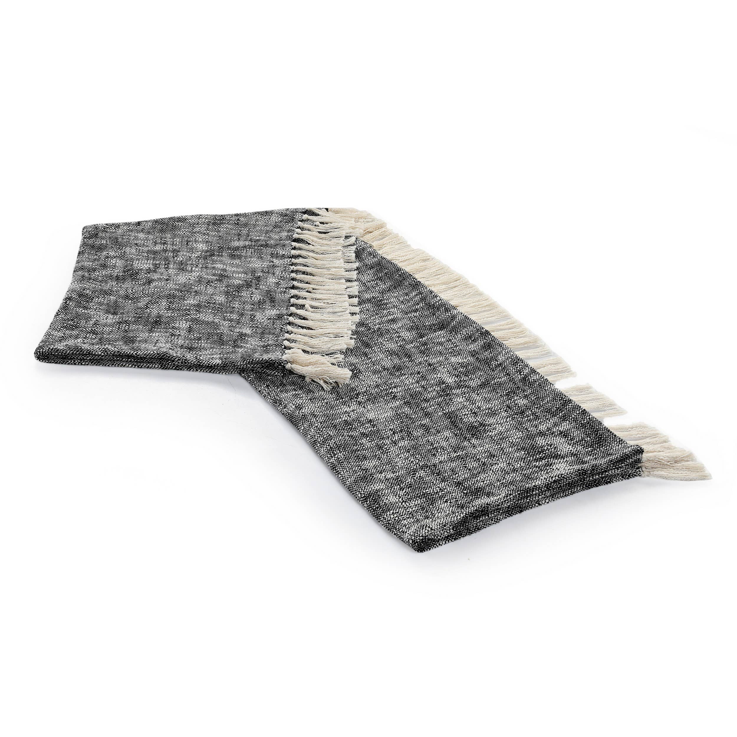Boho Chambray Throw Blanket with Fringe: Navy Blue