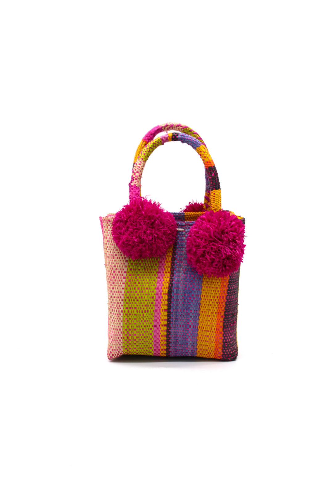 Schooner Straw Mini Bag with Pompom Accent: Black Two Tone Stripe
