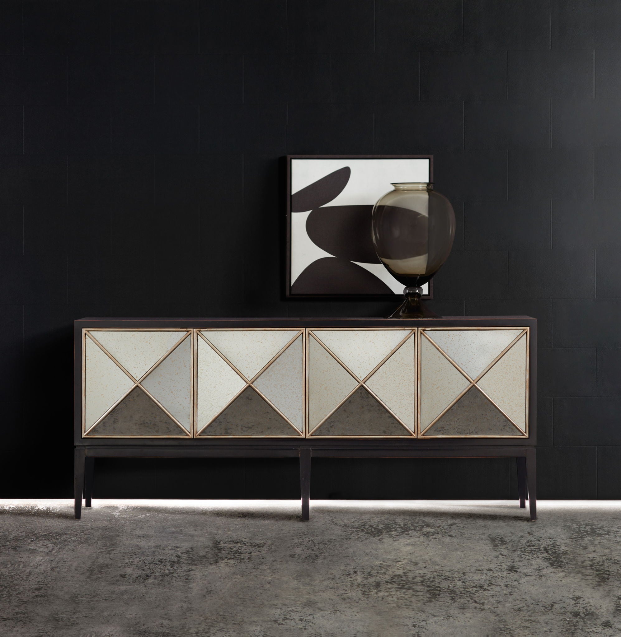 Melange - Jova Four-Door Credenza - Pearl Silver