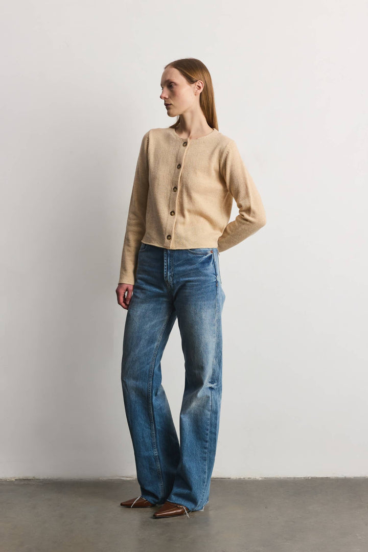 The Molly Cardigan | Lightweight Cropped Cardigan: SAND / SMALL