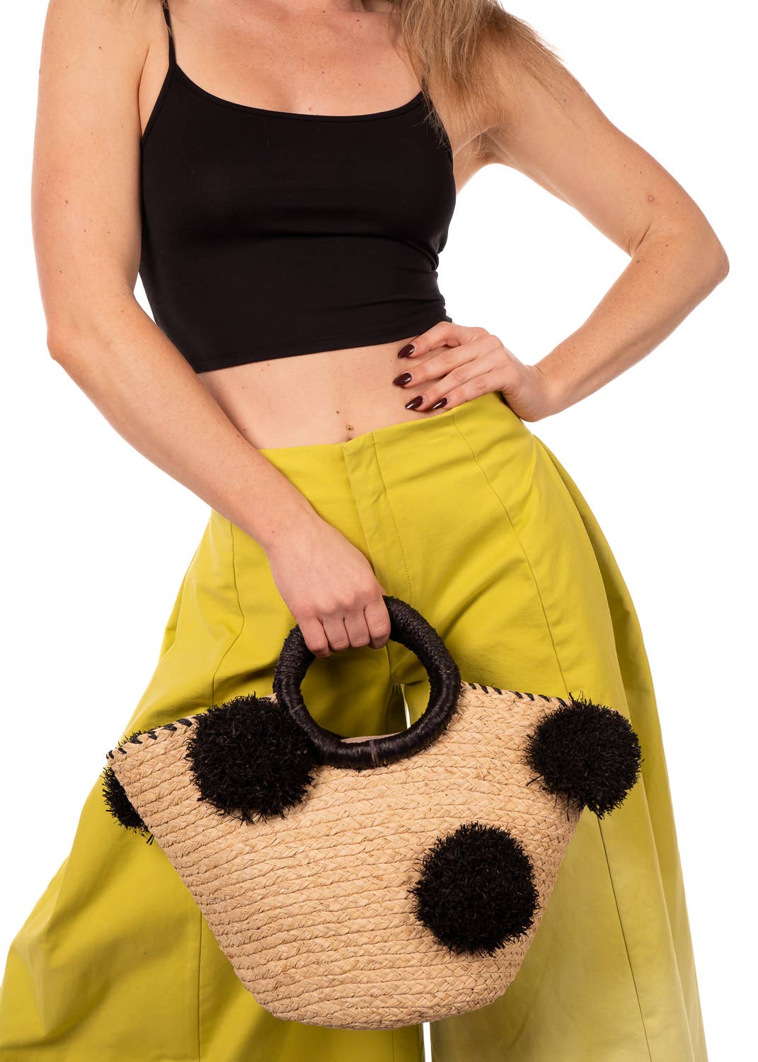 Phi Phi Braided Straw Basket with Oversized Raffia Poufs: Natural