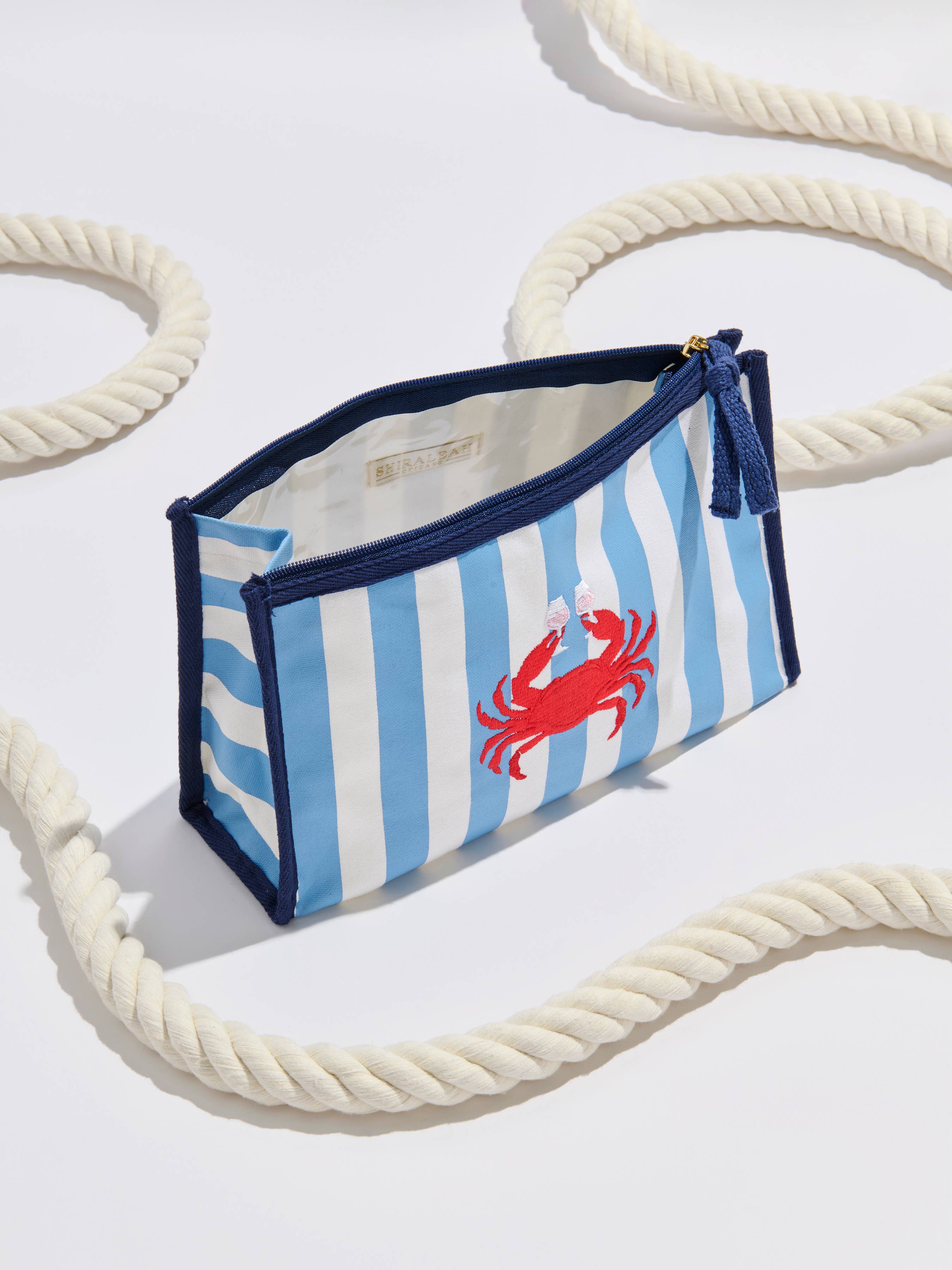 CRAB & ROSÉ ZIP POUCH,BLUE