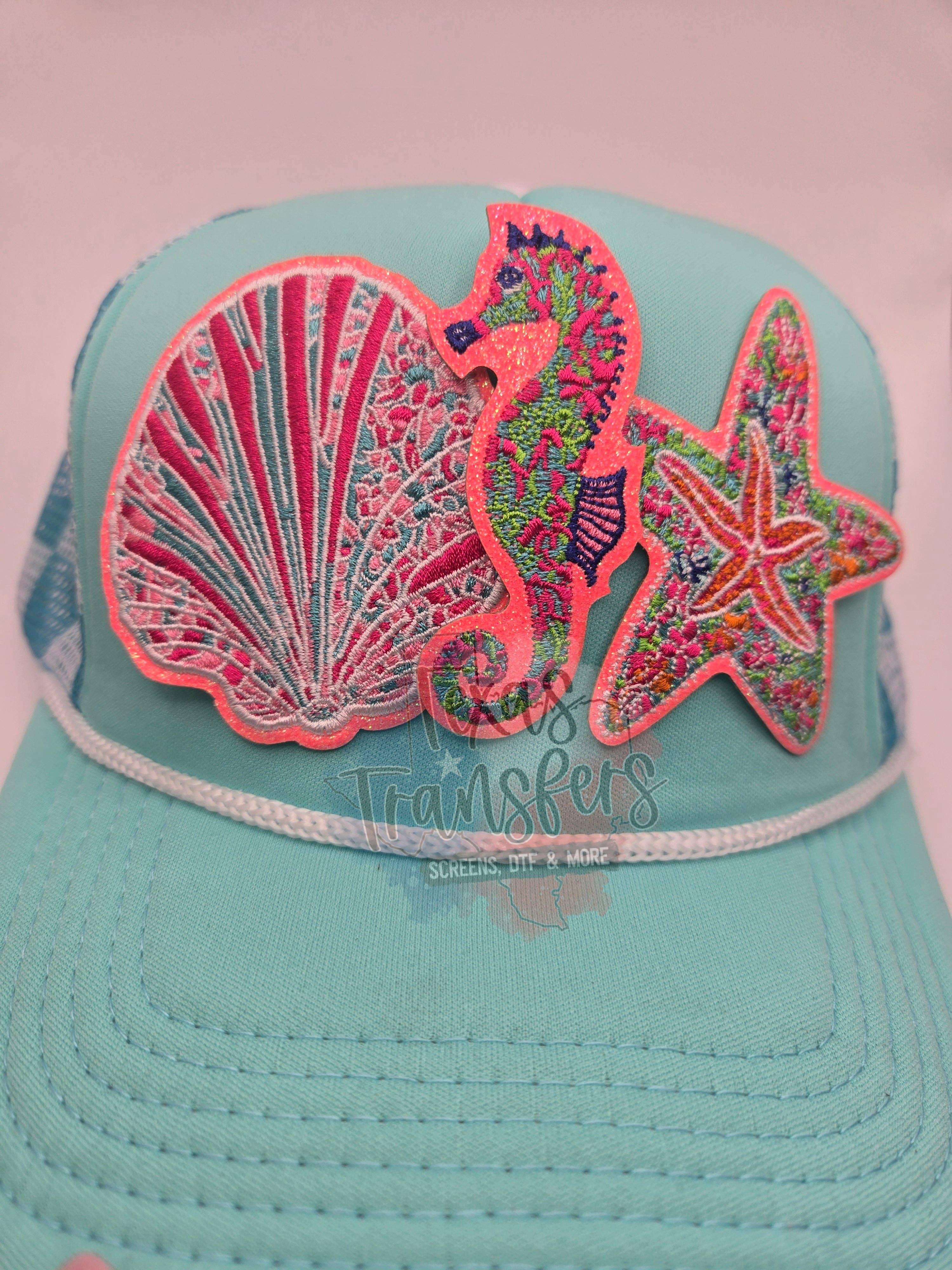 Coral Glitter Seahorse Iron-On PATCH