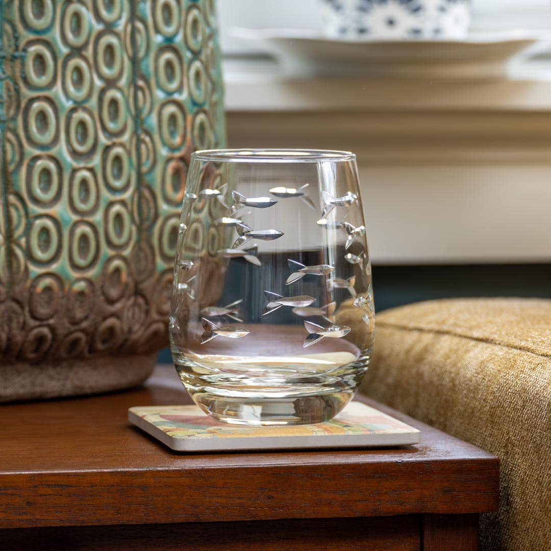 School of Fish 15oz Clear Stemless Wine Tumbler Glass