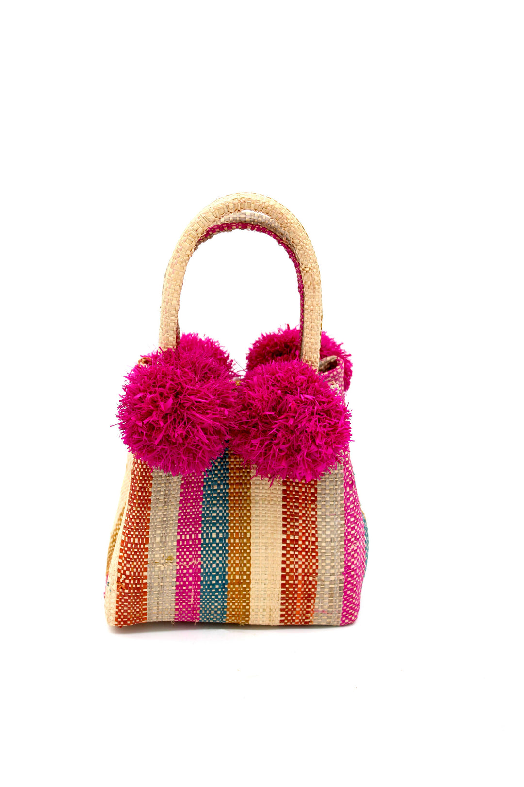 Schooner Straw Mini Bag with Pompom Accent: Black Two Tone Stripe