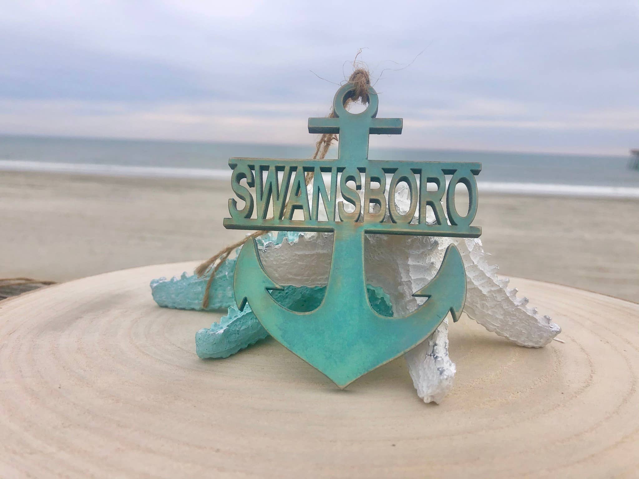Customizable Nautical Anchor Ornament: Ocean Waves