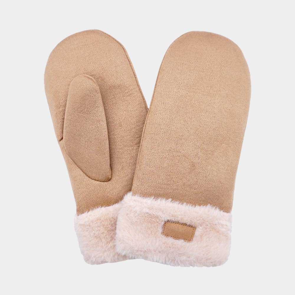 Faux Fur Cuff Fleece Lined Mittens: Gray