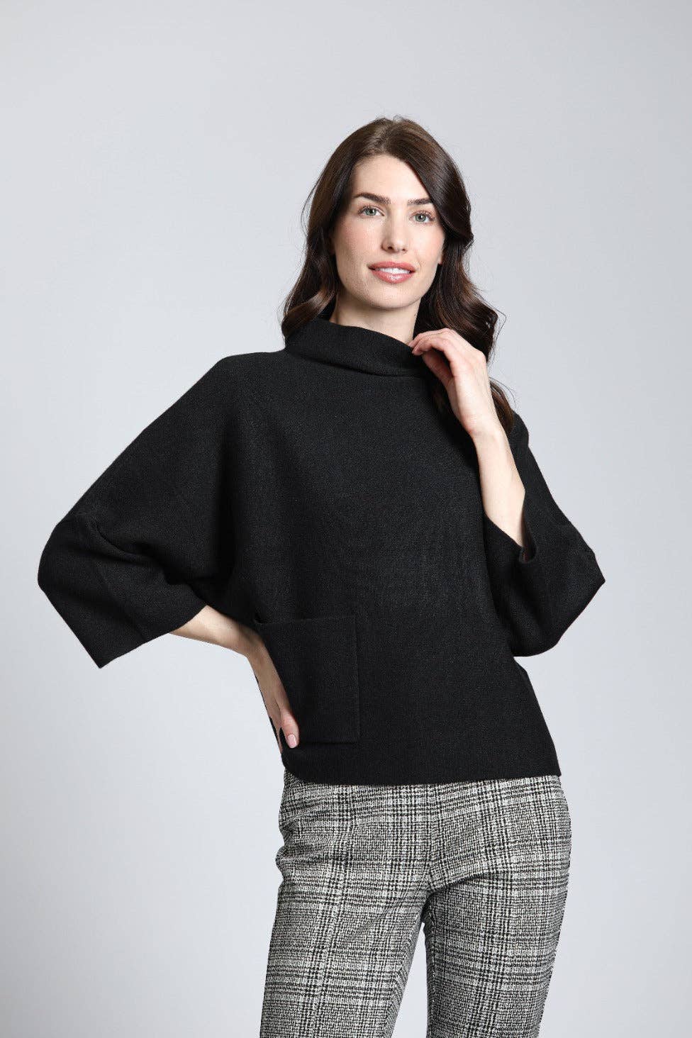 Funnel Neck Sweater With Patch Pocket: BLACK / S