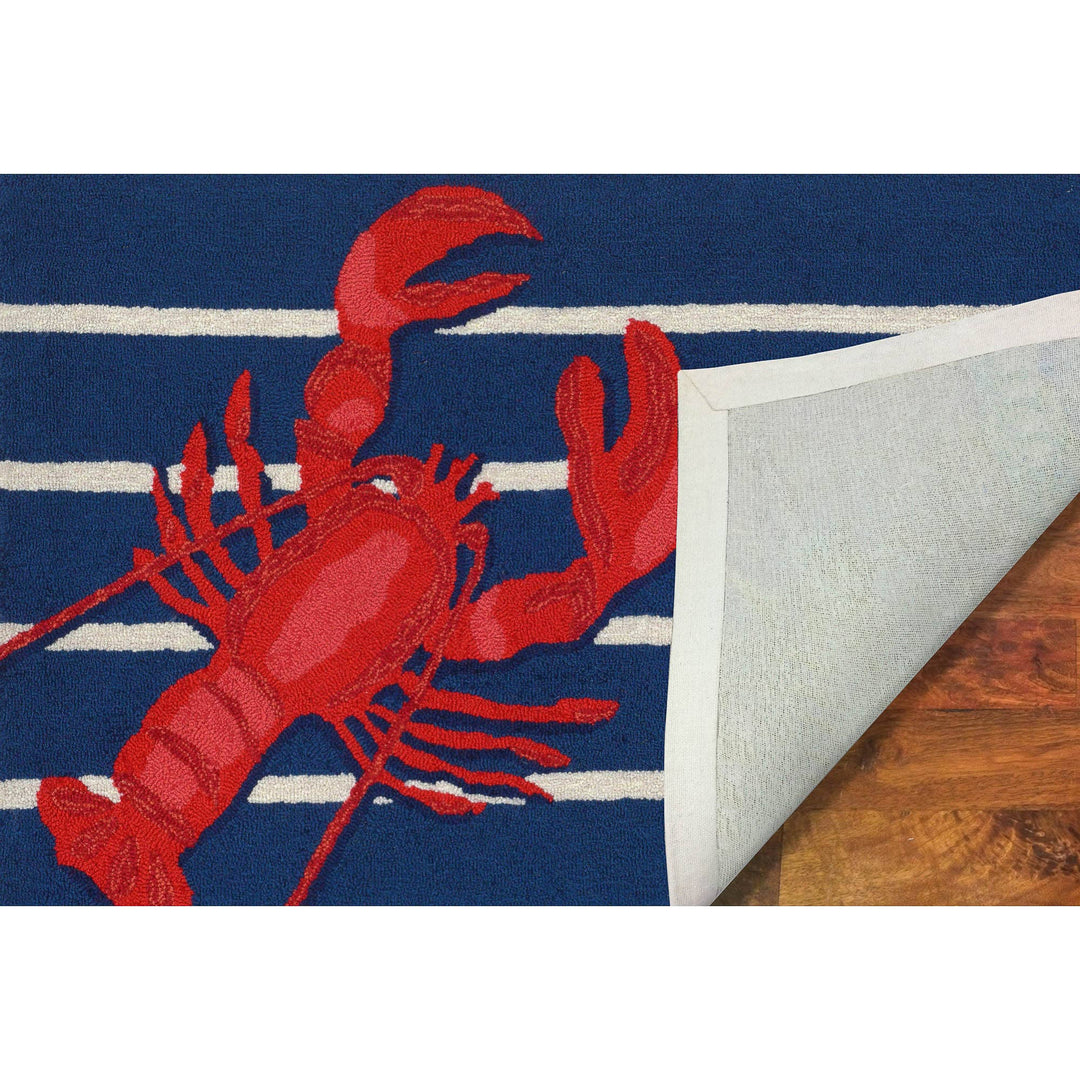 Frontporch Lobster on Stripes Indoor/Outdoor Rug: Navy / Polyester; Acrylic / 1'8" x 2'6"