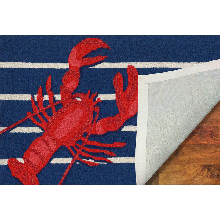Frontporch Lobster on Stripes Indoor/Outdoor Rug: Navy / Polyester; Acrylic / 1'8" x 2'6"
