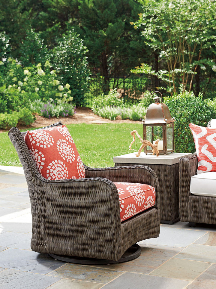 Cypress Point Ocean Terrace - Occasional Swivel Glider Chair - Dark Gray / Red