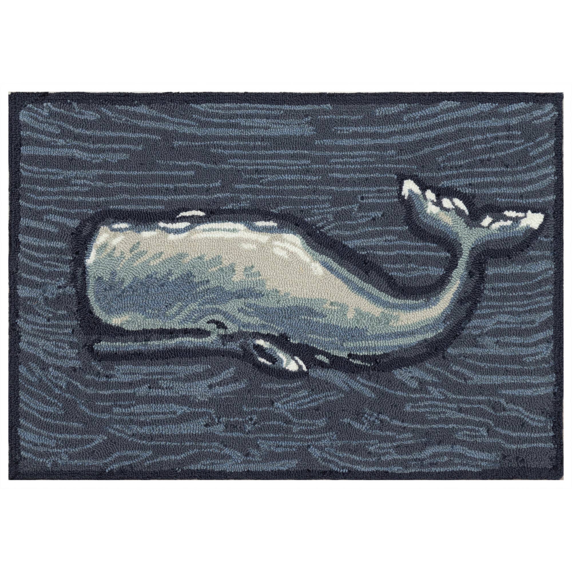 Frontporch Whale Indoor/Outdoor Mat Ocean: Ocean / Polyester; Acrylic / 2' x 3'