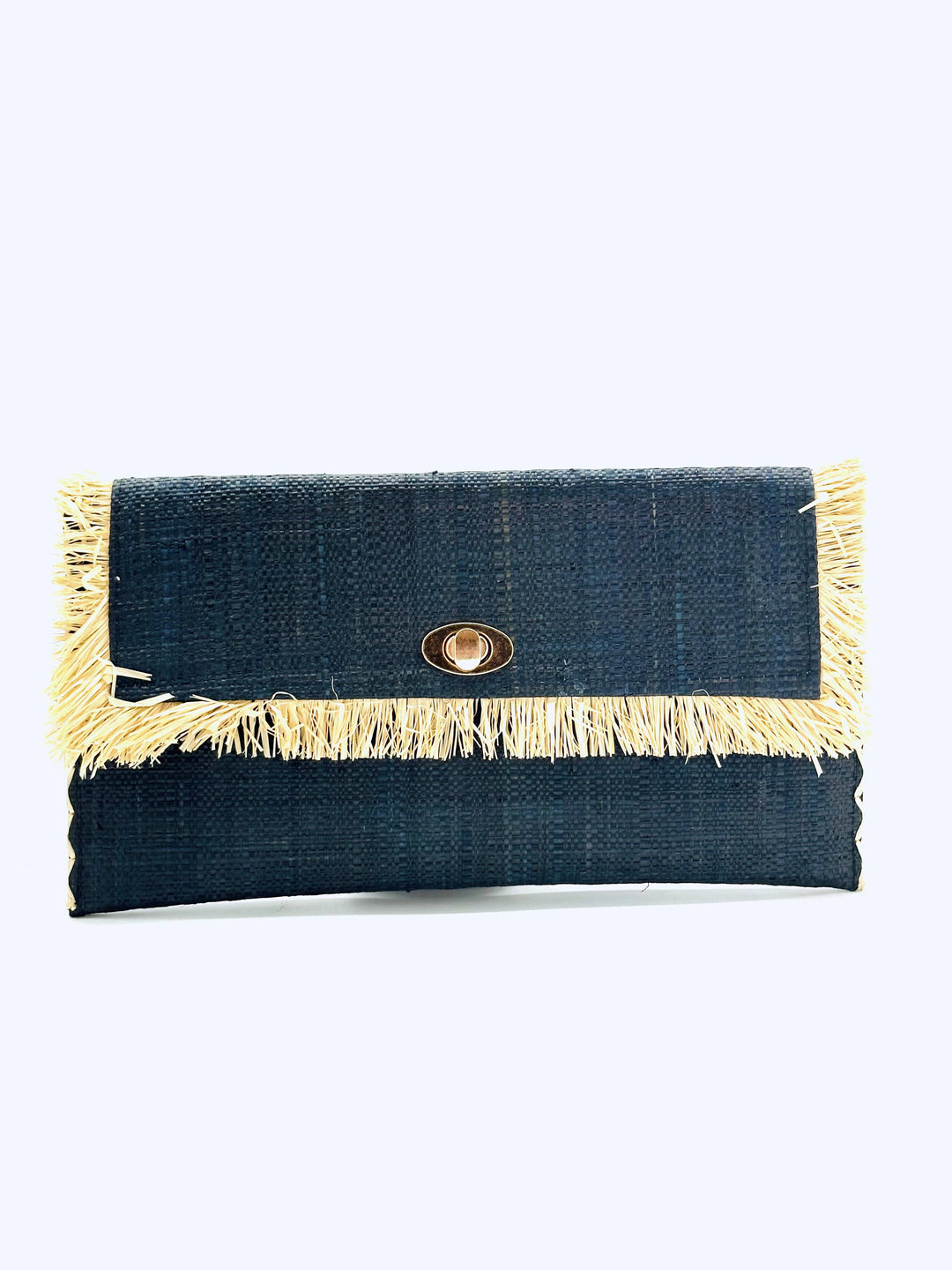 Sophie Straw Envelope Clutch Purse with Raw Fringe Trim Edge: Carmalita