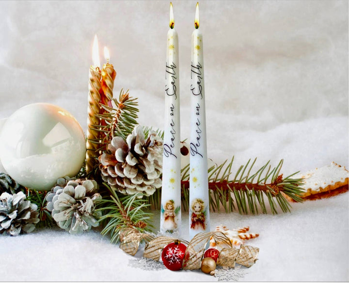 Peace on Earth Angel Taper Candles, Christmas Candle