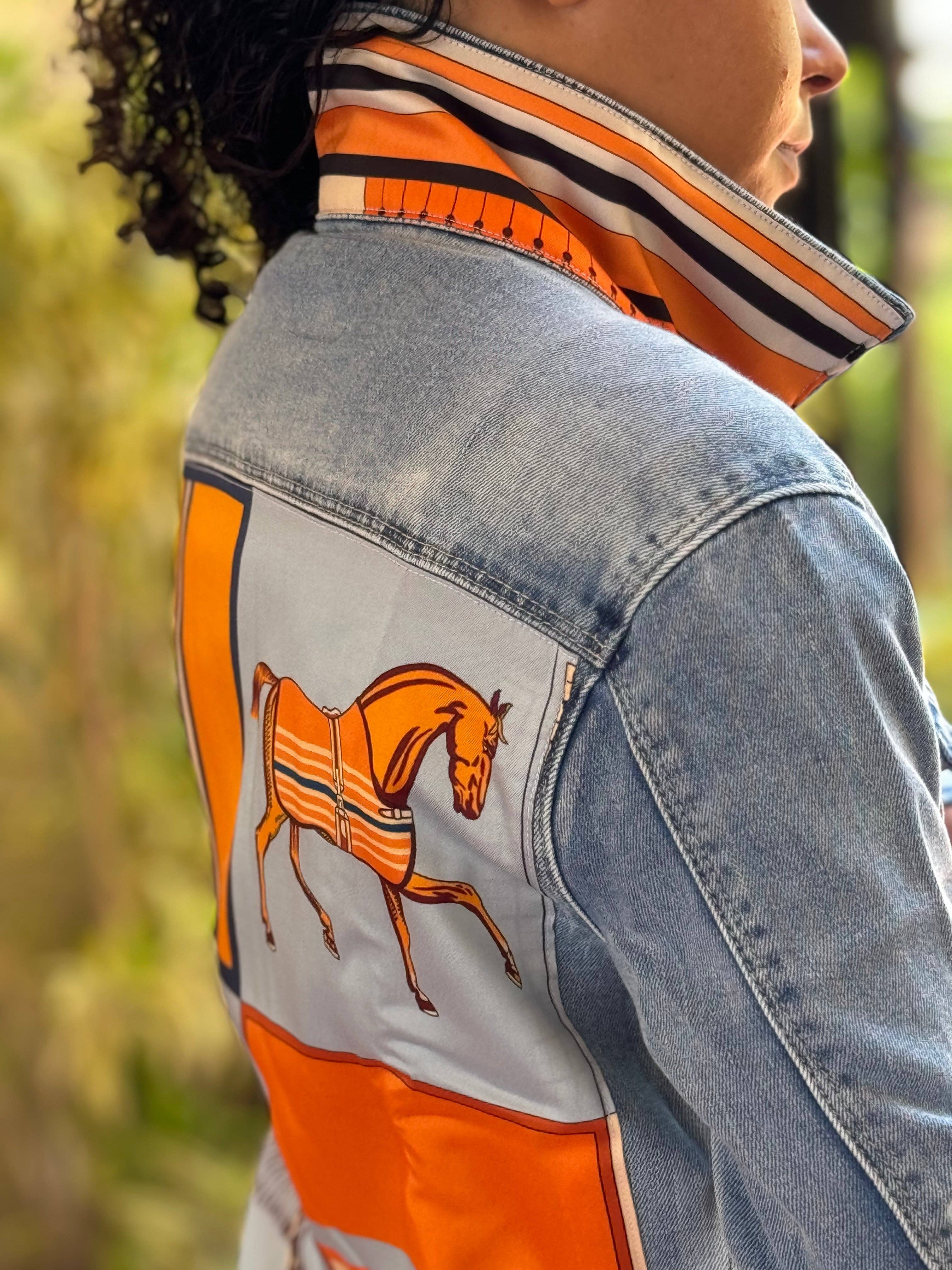 The Light  Denim Jacket /  Light Blue with Orange Horse: Medium