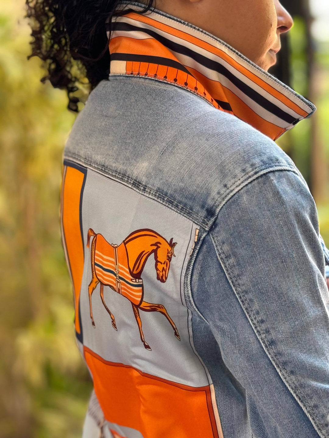 The Light  Denim Jacket /  Light Blue with Orange Horse: Large
