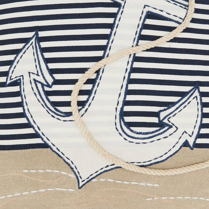 Coastal Embroidered Anchor Pillow: Multi / Poly Filled / 18"