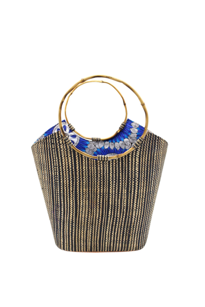 Carmen Straw Bucket Bag with Bamboo Handles: Denim