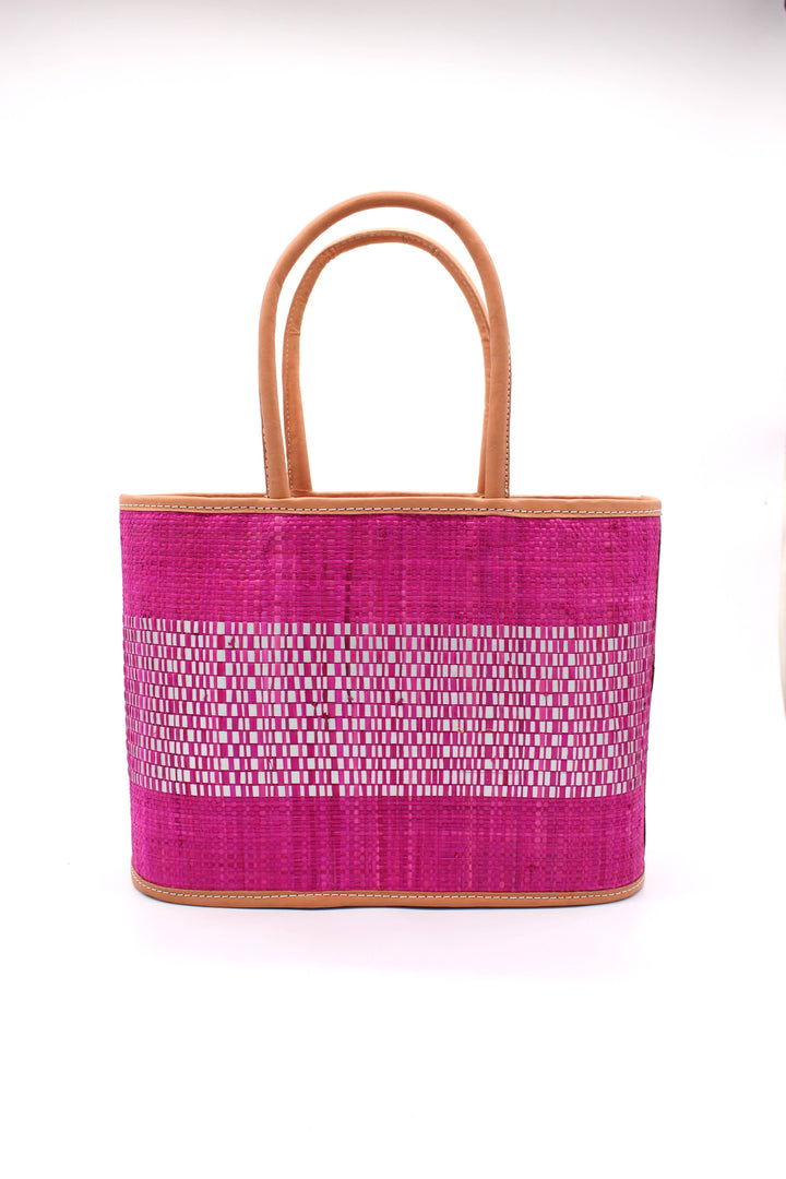 Wynwood Straw Tote Handbag with Metallic Detailing: Blue / Large