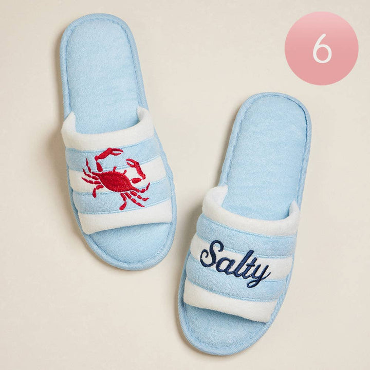 6Pairs Crab Salty Embroidered Striped Indoor Floor Slippers: Pink
