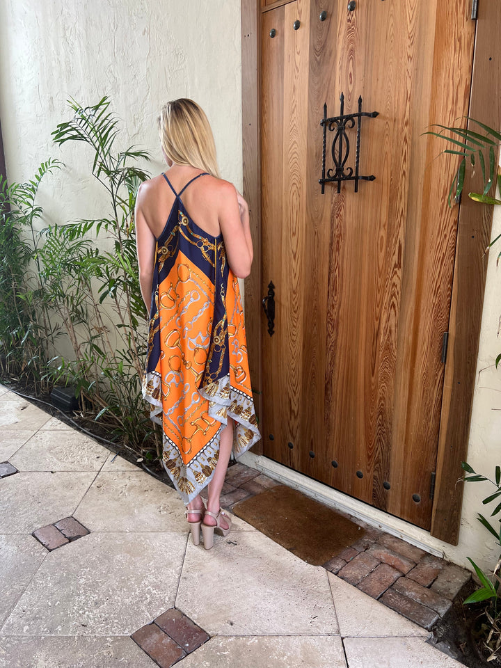 Silk Dress / Orange and Blue Bit