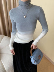 Long Sleeves Skinny Gradient High-Neck Pullovers Sweater Tops: GRAY / One_size